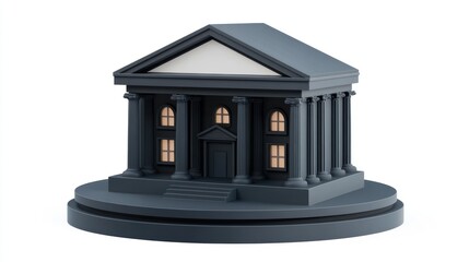 Poster - A stylized building resembling a bank or governmental structure with columns and a pediment.