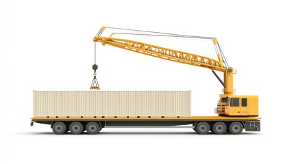 Poster - A crane truck lifting a shipping container for loading or unloading purposes.