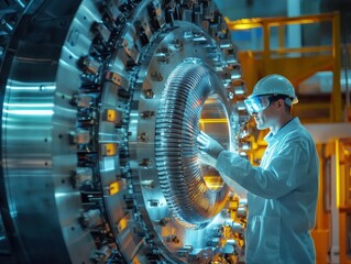 Poster - Technician Inspecting High-Tech Machinery in Industrial Facility with Advanced Equipment and Innovative Engineering Solutions for Manufacturing Process Optimization