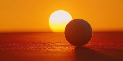 Poster - A golf ball sits in the foreground as the sun sets, creating a serene sports-themed scene.