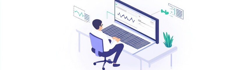 Poster - A person working on a laptop with data visualizations and graphs on the screen.