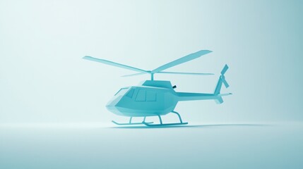 Aufkleber - A stylized, minimalist 3D representation of a helicopter in a light blue environment.