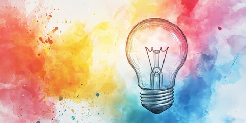 Poster - Colorful Abstract Background with Hand-Drawn Light Bulb Symbolizing Creativity and Inspiration in Art and Design Concepts