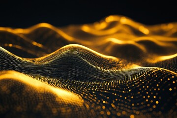 Poster - Abstract glowing gold wavy lines on dark background  a captivating photography shot