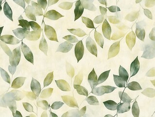 Poster - Soft Green Leaf Patterns on Light Background for Elegant Nature-Inspired Design, Ideal for Textiles, Wallpapers, and Graphic Projects Focused on Freshness and Serenity