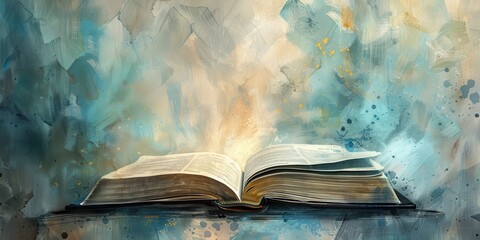 Poster - Open Book Surrounded by Soft Colorful Swirls and Light, Representing Knowledge, Imagination, and the Magic of Reading in a Creative Artistic Interpretation