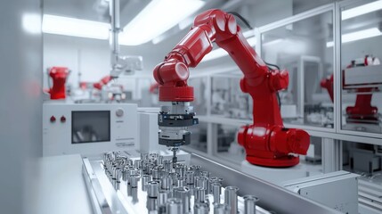 Poster - High-Tech Robotic Arm Handling Precision Metal Parts in Automated Manufacturing Facility for Efficient Production and Quality Control