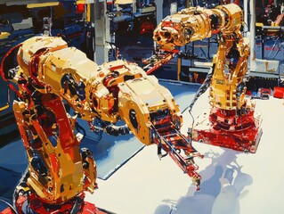 Poster - Advanced Robotic Arms in Industrial Setting Demonstrating Precision and Efficiency for Modern Manufacturing Processes