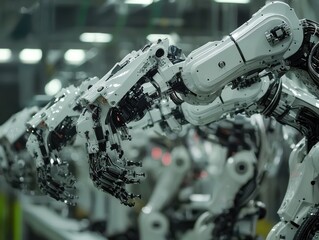 Poster - Advanced Robotic Arms in High-Tech Manufacturing Environment Featuring Automation and Precision Engineering for Future Industry Innovations