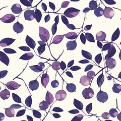 Poster - Vibrant and Artistic Seamless Pattern Featuring Abstract Blueberries and Leaves on a Light Background, Perfect for Textile, Wallpaper, and Decorative Design Projects