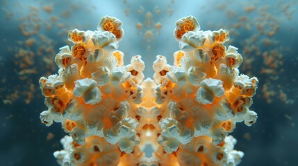 Poster - Intricate Abstract Design of Organic Structures Illuminated in Vibrant Colors with a Soft Focus Background Ideal for Modern Art and Science Themes