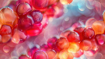 Poster - Colorful Abstract Background with Bubbles and Blurry Lights, Featuring Bright Red and Pink Tones, Ideal for Website Designs and Creative Projects
