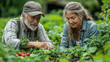© Yauheniya - Elderly couple tending to a vibrant vegetable garden during a sunny afternoon in early summer. Generative AI