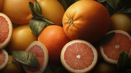 Poster - Grapefruits and Leaves A Still Life Composition