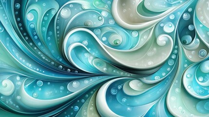 Wall Mural - a hypnotic, underwater-themed kaleidoscope pattern with shades of aqua blue, seafoam green, turquoise, and pearlescent white. 