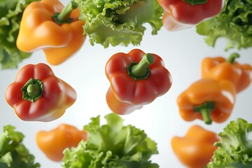 Wall Mural - Vibrant Red and Orange Bell Peppers with Fresh Lettuce: A Culinary Delight