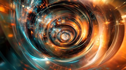 abstract glowing spiral art - orange and blue digital design