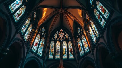 Poster - A Cathedral Ceiling with Stained Glass Windows