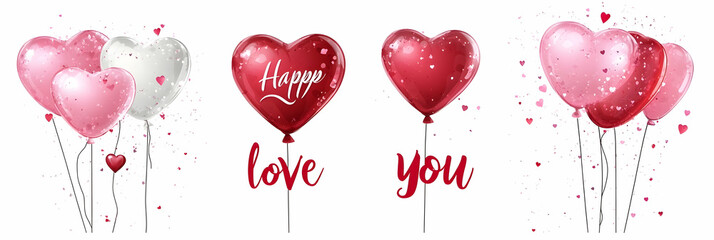 Poster - Vector set of Happy Valentine's Day background with calligraphy text 