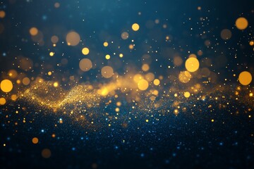 Poster - Abstract dark blue and gold background with shimmering particles for a festive holiday atmosphere