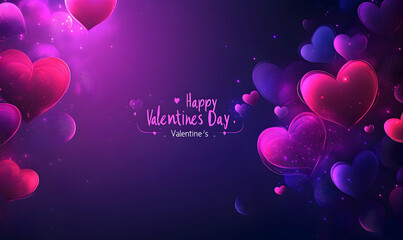 Poster - Vector illustration of a Happy Valentine's Day background with pink and purple hearts on a gradient purple background