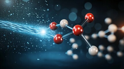 Poster - Dynamic Representation of Hydrogen Gas Molecular Structure with Energy Flow Illustration, Symbolizing Production and Scientific Exploration
