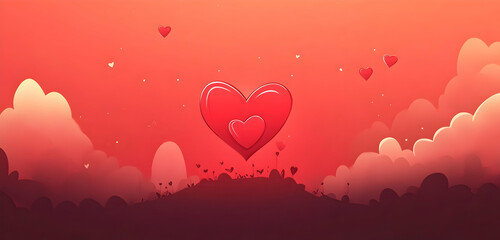 Poster - Happy Valentine's Day background with red hearts and calligraphic text 