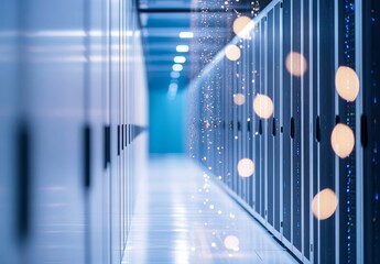 Aufkleber - Elegant interior of a modern data center featuring server cabinets and led lighting ambiance