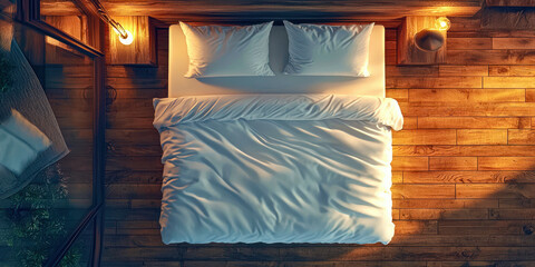 Poster - A bed with two pillows and a white comforter