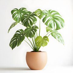 Wall Mural - monstera plant, photorealistic, editorial photo, bright light, textured terracotta pot, natural, white background