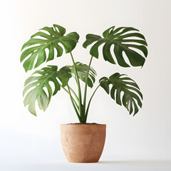 Wall Mural - monstera plant, photorealistic, editorial photo, bright light, textured terracotta pot, natural, white background
