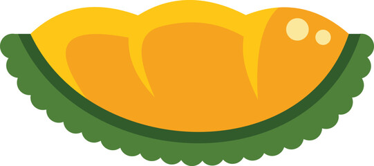 Poster - Durian fruit slice showing segments and skin detail, isolated on white background