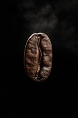 Close-up of a fresh coffee bean with high contrast and sharpness. Perfect for food or drink product photography.