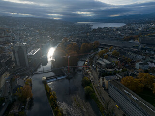 Wall Mural - Aerial view over Swiss City of Zürich with cityscape and skyline on an autumn day. Photo taken November 18th, 2024, Zurich, Switzerland.