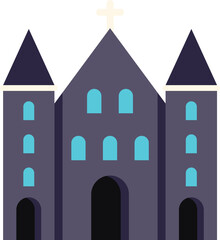 Poster - vector illustration in flat style of a big gothic cathedral with towers on each side and a cross on 