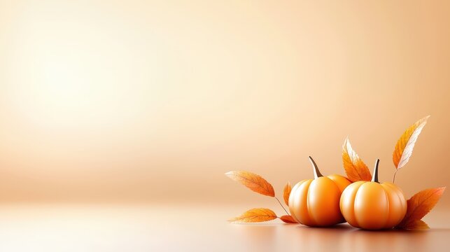 A contemporary minimalist Thanksgiving background with simple pumpkins, autumn leaves, and a warm gradient backdrop, offering a fresh and clean feel for fall-themed designs.
