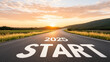 © Keopaserth - scenic road leading towards vibrant sunset with START 2025 painted on asphalt, symbolizing new beginnings and opportunities