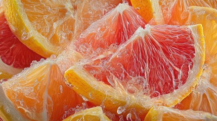 Poster - Grapefruit and Orange Segments Submerged in Water
