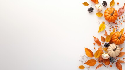 Poster - A hand-crafted Halloween wreath with colorful leaves, pumpkin accents, and subtle spooky embellishments, on a simple white backdrop.