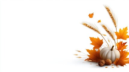 Aufkleber - A minimalist corner border design for Thanksgiving, featuring scattered colorful fall leaves and wheat stalks in the top right corner for a modern touch.