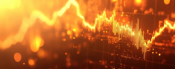 Poster - Abstract financial background with glowing data charts and graphs showcasing upward trend, symbolizing market growth and investment opportunities during sunset hours.