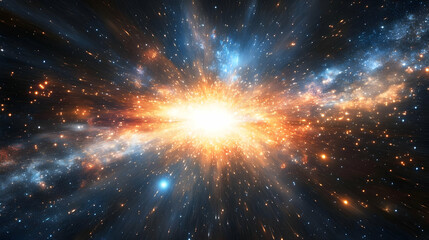 Wall Mural - Cosmic Explosion with Glowing Stars and Streaks of Light in a Dark Space Background