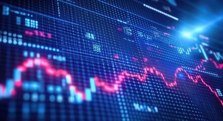 Aufkleber - Dynamic Financial Market Data Visualization with Stock Price Trends and Digital Elements in Modern Technology Background for Economic Analysis and Investment Opportunities