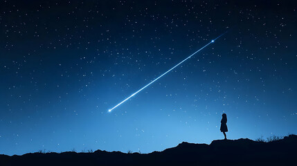 Wall Mural - Silhouette of a Girl Gazing at a Shooting Star Under a Starry Night Sky