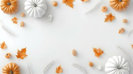 Poster - A soft Thanksgiving wallpaper featuring autumn leaves, pumpkins, and wheat arranged in a seamless repeating pattern with warm tones.