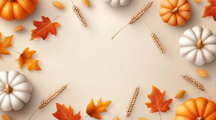 Aufkleber - A soft Thanksgiving wallpaper featuring autumn leaves, pumpkins, and wheat arranged in a seamless repeating pattern with warm tones.