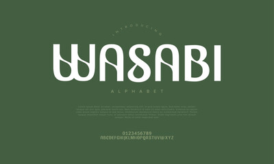 Poster - Wasabi typography beauty fashion elegant minimalist serif italic fonts decorative wedding vintage retro logos. Minimal luxury font alphabet logo. Vector illustration
