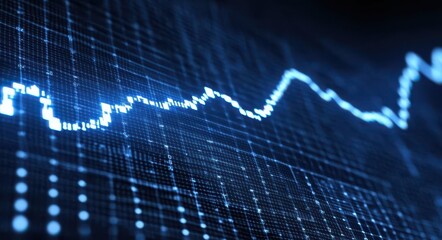 Poster - Dynamic Blue Waveform Representing Digital Data Flow on Dark Background Ideal for Technology, Finance, or Innovation Themes in Stock Photography