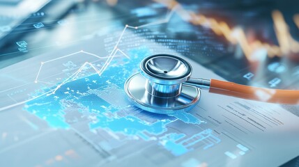 Aufkleber - Modern Healthcare Concept with Stethoscope on Digital Business Charts Representing Medical Data and Analysis in a Technology-Driven Environment