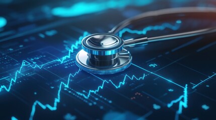 Aufkleber - Modern Stethoscope on Digital Medical Graphs Representing Healthcare Technology, Data Analysis, and Patient Monitoring in a High-Tech Environment